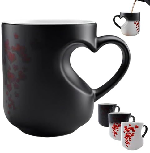 Heart-Shaped Color Changing Magic Ceramic Mug, Valentine’s Day Gifts for Women Men, Heart Color Changing Heat Sensitive Ceramic Cup, Romantic Personalized Coffee Mug Gift for Couples