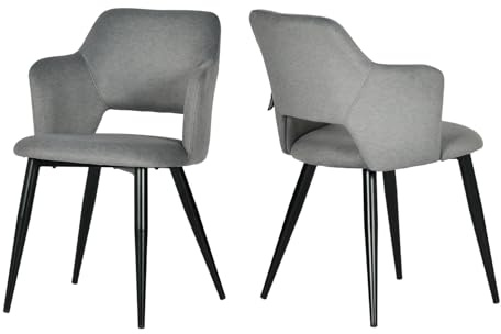 MEUBLE Cosy Esszimmerstuhl 2er Set Küchenstuhl Polsterstuhl mit Armlehne, Sitzfläche aus Flecken & Tierhaarresistenter Stoff, Metallbeine, bis 120 kg belastbar, Grau