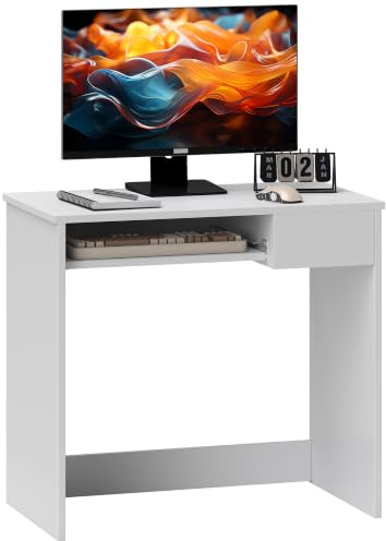 HOMCOM Büro-Schreibtisch, 80 x 45 x 75 cm, platzsparender Schreibtisch mit Tastaturablage, Dokumentenablage, Computertisch für Zuhause, Arbeitszimmer, Büro, Weiß
