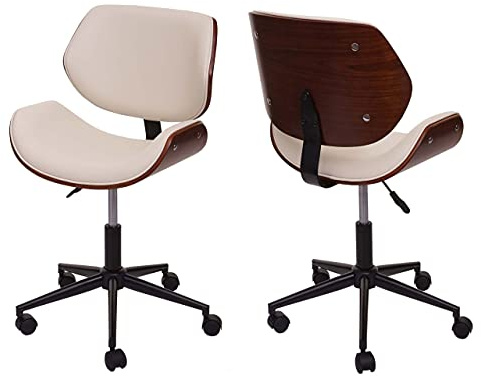 Mendler HWC-G25AM MVG - Silla de oficina giratoria (madera de nogal, giratoria, altura regulable), color crema