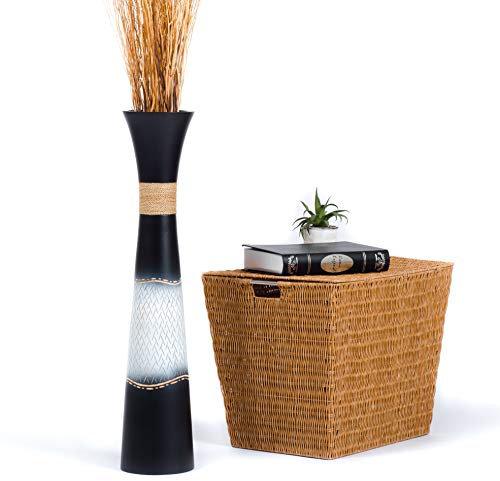 Leewadee Large Black White Home Decor Floor Vase – Wooden 70 cm Tall Farmhouse Decor Flower Holder For Fake Plant And Pampas Grass