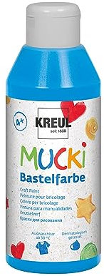 KREUL 24211 - Mucki Bastelfarbe für Kinder, 250 ml in blau, Kindermalfarbe auf Wasserbasis, parabenfrei, glutenfrei, laktosefrei und vegan, auswaschbar, vermalbar mit Pinsel und Schwamm