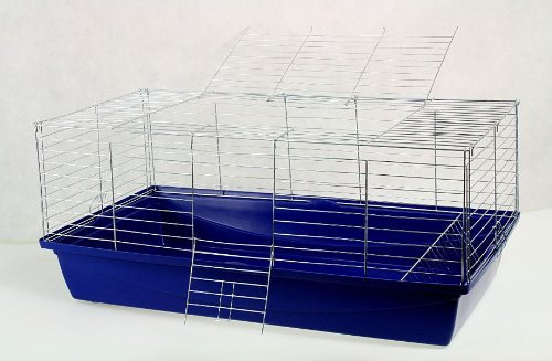 Interzoo Nagerkäfig,Hasenkäfig,Meerschweinkäfig,Käfig,Rabbit,Zwergkaninchen ca. 100x54x43cm blau jetzt mit GRATIS Futternapf, Trinkflasche und Heuraufe