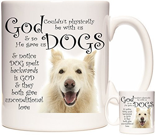KAZMUGZ Keramiktasse mit Deutschem Schäferhund, 325 ml, Geschenk für weiße Elsässer-Liebhaber