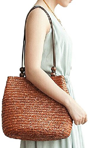 Butterme Bolso de Verano de Mujer de Moda Bolsa de Hombro Tejido de Paja Bolsa de Playa de Paja Bolso Casual Totes(Marrón)