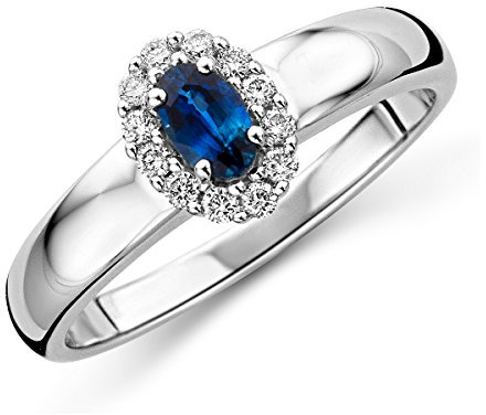 Miore Damen Weißgold Saphir Verlobungsring 9KT (375) mit Diamant Brillanten 0.15 ct (58 (18.5))