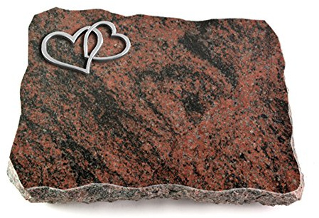 Grabplatte, Grabstein, Grabkissen, Urnengrabstein, Liegegrabstein Modell Pure 40 x 30 x 5 cm Aruba-Granit, poliert inkl. Gravur (Aluminium-Ornament Herzen)