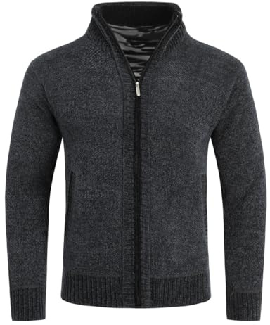 Allthemen Herren Strickjacke mit Reißverschluss Cardigan mit Stehkragen | Gefüttert, Grobstrick, Pullover, Winter Warm, Knitted, Casual Business, Trachtenjacke, Sweatjacke