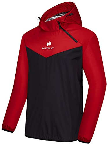 HOTSUIT Costume Sauna Hommes Pantalon Veste Perte de Poids Séance de Gym Sweat Suits Vêtements de Sudation Combinaison Sudation Survêtement Sauna Rouge-XL