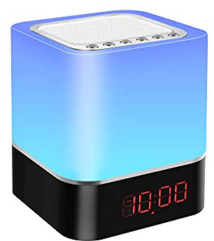 AWQM Nachttischlampe Touch Dimmbar 5 in 1 Bluetooth Lautsprecher Wecker, LED Lichtwecker, MP3 Player mit SD Karte, USB und Bluetooth für Schlafzimmer Jungen Mädchen