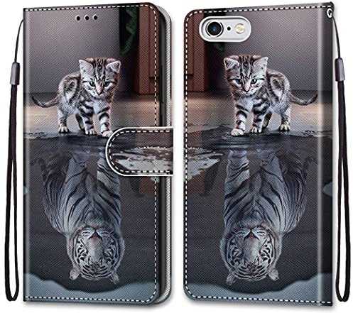 nancencen Kompatibel mit iPhone 6 / iPhone 6s Handyhülle, PU Leder Flip Cover Wallet Hülle (Anti-Fall) Anwendbar iPhone 6 / iPhone 6s - Graues Kätzchen