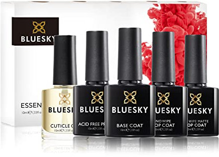 BLUESKY Gelnagellack Set | 5/6 UV Lacke zum Preis von 4/5 | Gel-Nagellack für glänzende und schöne Nägel | langer Halt von bis zu 3 Wochen (BLUESKY Essential 5er Set)