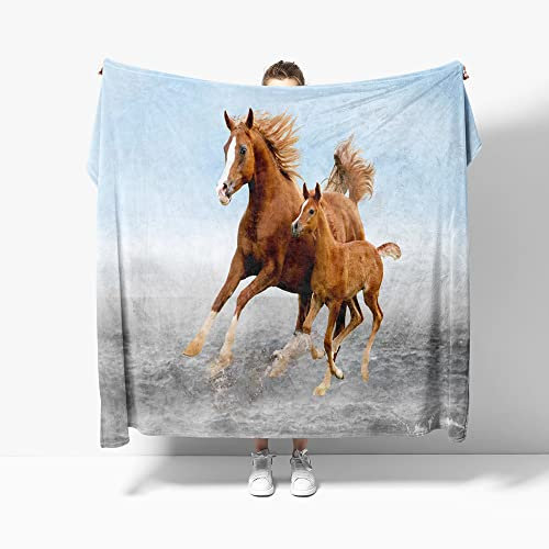 Morbuy Leichte Flanell Decke, 3D Kuscheldecke Hochwertige Flauschige Gewichtsdecke Feinste Tagesdecke Wohndecke Mikrofaserdecke Couch-Decke Reisedecke (76x100cm,Braunes Pferd)
