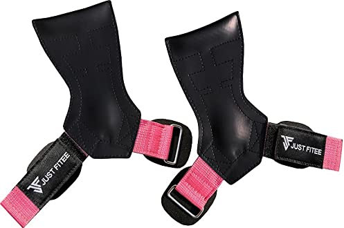 Just Fitee Power Grips Modello Sollevamento Pesi Impugnature Heavy Duty Alternative Power Lifting Ganci per Stacchi con Neoprene Imbottito Polso Supporto Bodybuilding (nero/rosa)
