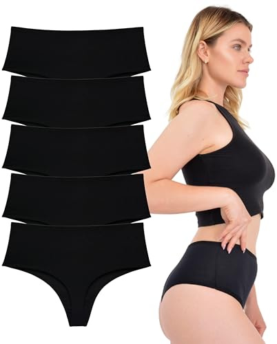 LadyMelex Damen-Tanga mit hoher Taille, 5er-Pack, Baumwoll-Tanga, Schwarz, XL