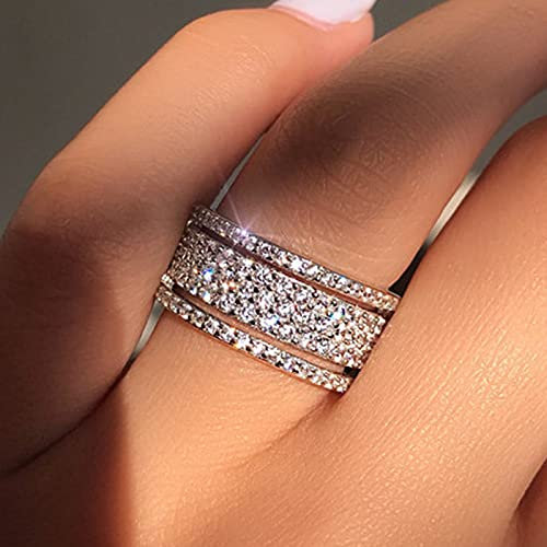 Sdouefos 925 Sterling Silber Cubic Zirkonia Ewigkeit Verlobung Eheringe Ehering Jahrestag Eternity Bands 3 Band Breite Ringe CZ Verlobung Braut für Frauen (Q)