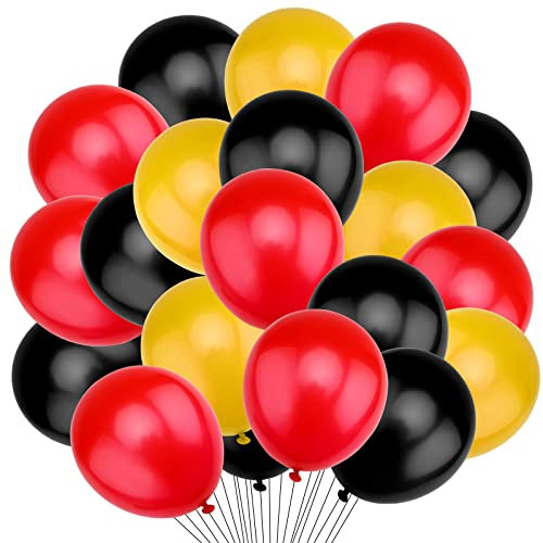 100 Stück Gelb Rot Schwarz Luftballons 10 Zoll Deutschland Belgien Latex Helium Luftballons mit Band Farbluftballons Bunte Deko Party Luftballons für Jubiläen Hochzeit Geburtstag Bogen Dekoration