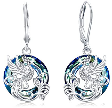 ABIGY Phönix Ohrringe 925 Sterling Silber Kristall Phönix Hebelrücken Baumeln Ohrringes für Damen Aus der Asche auferstehen Nirwana von Phönix Schmuck Geschenke für Geburtstag Weihnachten Muttertag