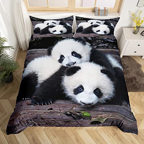 Homemissing Panda-Bettwäsche-Set, niedlicher Panda-Bettbezug für Kinder, Jungen, Mädchen, Kawaii-Tier-Bettwäsche-Set, Wildtier-Tagesdecke, Bettbezug, Einzelgröße