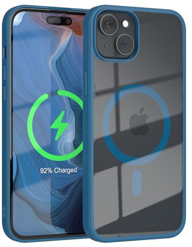 EAZY CASE Crystal TPU Hülle kompatibel mit iPhone 15 Plus kompatibel mit Qi-Charging, Silikon mit Kameraschutz, Slimcover, Handyhülle, Silikonhülle, Backcover, Durchsichtig, Transparent/Dunkel Blau