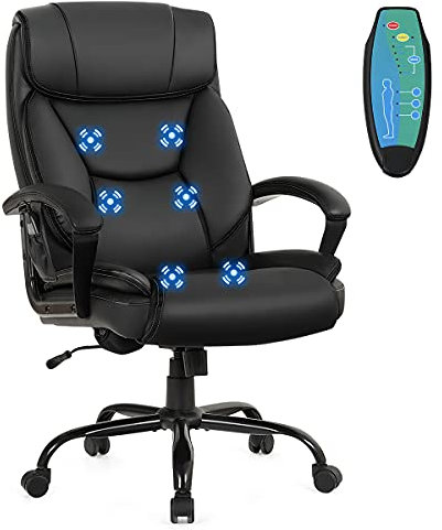 COSTWAY 500LBS Big & Tall Massage Office Chair, Height Adjustable PU Leather Executive Computer Desk Chair with Rocking Backrest and Arms, Ergonomic Rolling Swivel Task Chair for Home Office