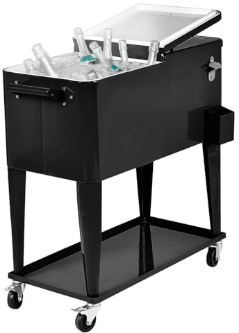 COSTWAY Carrello Portabevande da Giardino Carrello Isola da Cucina 76L, Mantiene Freddo e Caldo, con Ruote (Nero)