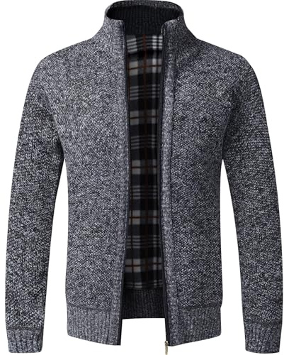 GLESTORE Strickjacke Herren Trachtenjacke Cardigan Fleecejacke Strickjacken für Herren Strickfleecejacke Dunkelgrau M