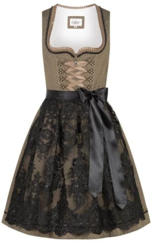 Nübler Dirndl mini Damen - 2 teilig inkl. Kleid und Dirndl Schürze im Landhausstil, Rocklänge 55cm - Moderne bayrische Tracht, Erika Gold