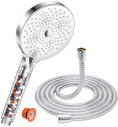 YEAUPE PRO Filter Shower Head and Hose - 1.6M Stainless Shower Pipe,6 Modes Φ130mm,Hard Water Softener Remove Chlorine,Heavy Metals,Impurities,Powerful Flow,Universal Electric Bath Shower