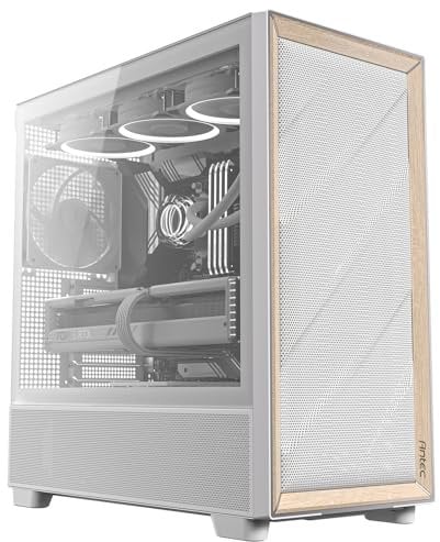 Antec Flux Wood White, 5 x PWM Fans Included, High-Airflow Front Panel with Birch Wood, Type-C, 420mm Radiator & Back Connect Motherboard Support, Up to 9 Fans Simultaneously, Mid-Tower E-ATX PC Case