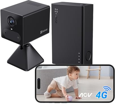 EZVIZ 4G LTE 2K Telecamera WiFi Interno, Telecamera a Batteria Power Bank, Audio Bidirezionale, Rilevamento di Persone, Registrazione Time-Lapse, Modalità AOV, Senza Fili, CB2 Kit Nero