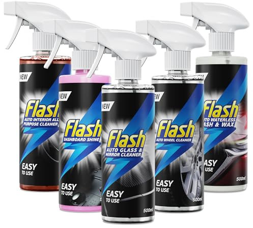 FLASH Total Clean Bundle 5x500ml Exterior Interior Cleaning Products Dashboard Shine Waterless Wash Glass Cleaner
