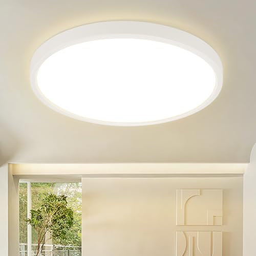 ZMH Deckenlampe LED Deckenleuchte Badezimmer - Badezimmerlampe Flach Ø30cm Schlafzimmerlampe Rund Küchenlampe Schlafzimmer Weiß Deckenbeleuchtung 24W Flurlampe 3000K Badlampe für Bad Küche Flur