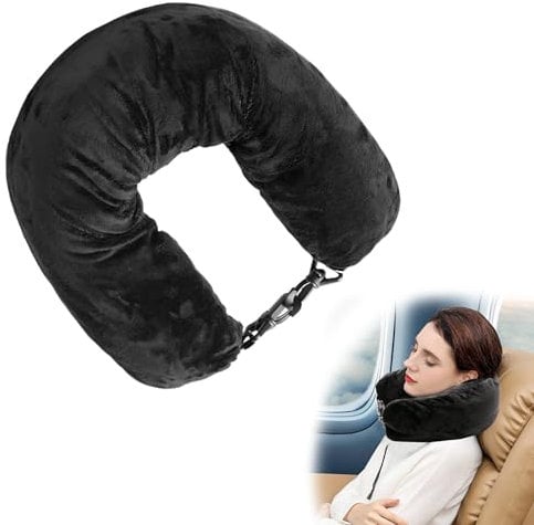MEKEET 1PCS Portable Stuffable Neck Pillow Black Multifunctional Stuffable Travel Pillow Travel Neck Pillow Storage Bag with Adjustable Straps Soft Stuffable Neck Pillow for Travel Extra Luggage