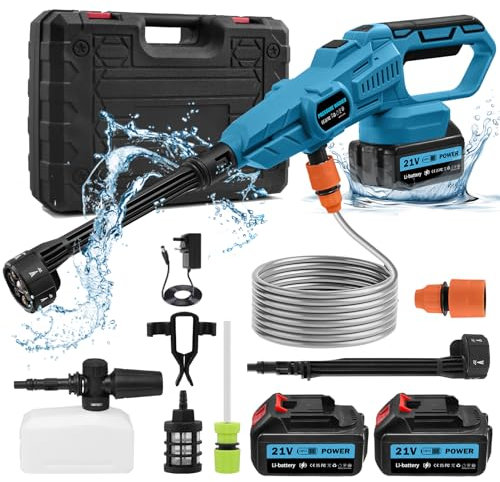 Bellanny Cordless Pressure Washer, 6 in 1 Portable Pressure Cleaner with 3.0 Ah Battery, 120 Bar/2000 PSI High Pressure Washer Kit with 5m Hose, Battery Jet Washer with Hose Connector and Foam Pot
