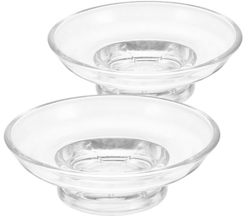 2pcs Clear Glass Seifenschale, transparente runde Seifenschale 4.25x4.25x1.38 Kleine Glasschwamm -Schüssel Halterbox für Waschbecken, Badezimmer, Dusche, Badewanne