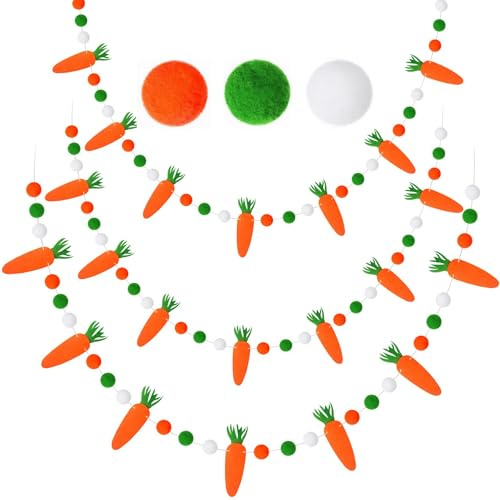 TRIXES Oster-Girlanden-Set – 3er-Pack – 250 cm Pompon- & Karottengirlande – Bunte Hängedekorationen – Frühlingsdekorationen