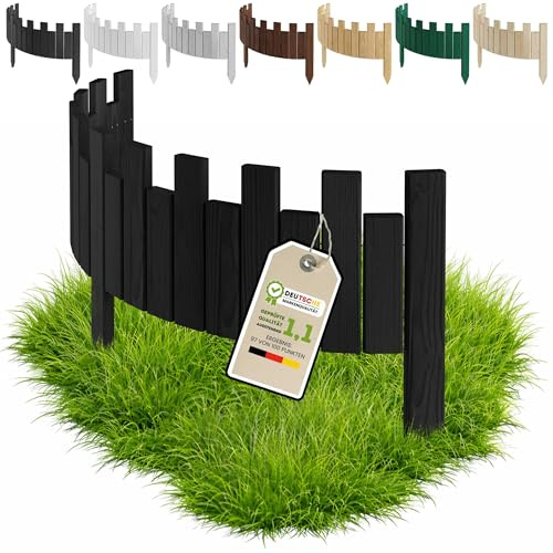Floranica Beeteinfassung Rasenkante Holz 20 x 100 cm Schwarz Beetumrandung Rollzaun Flexible Rollborder Palisade