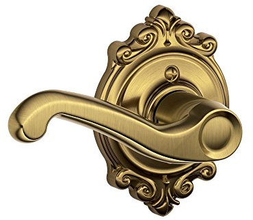 SCHLAGE F170 FLA 609 BRK LH Brookshire Collection Left Hand Flair Decorative Trim Lever, Antique Brass by Lock Company