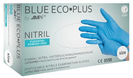 100 blaue Handschuhe Nitril Blue Eco Plus, puderfrei, Einweghandschuhe, Einmalhandschuhe, OP-Handschuhe, Large - Gr. L