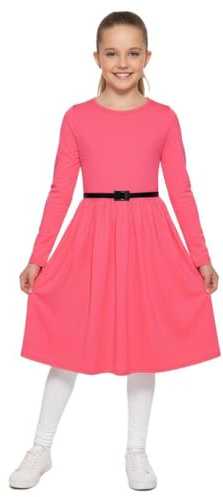 A2Z 4 Kids Girls Skater Dress Party Fashion Dresses with Free Belt Summer Dress Girls Skater Dress Party Fashion Dresses - 3/4 Skater Neon Pink 7-8