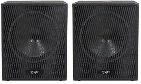 2 x QTX QT18SA Active Powered Subwoofer Bass Bin Speaker 1000w