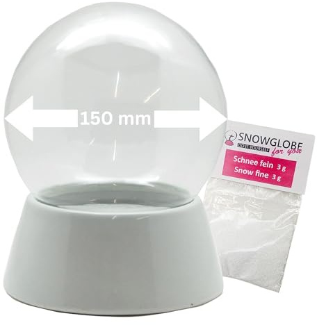 Schneekugel Bastelset mit 1 x Schnee | 150mm-Do-it-Yourself Schneekugel mit Glaskugel und Porzellansockel weiß | für Spieluhr | DIY Schneekugel | B: 150mm H: 180mm | 40036