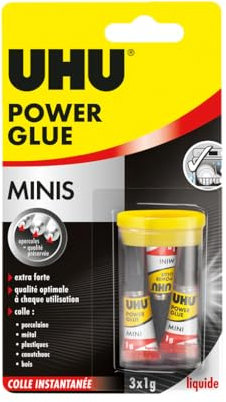 UHU Power glue liquide control - colle extra forte, instantanée, technologie anti-goutte, sans solvants, transparente, tubes 2x3g
