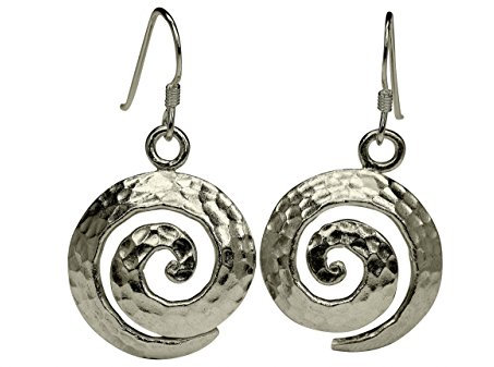 SILBERMOOS Damen Ohrhänger Rund Kreis Spirale Scheibe gehämmert Sterling Silber 925 Ohrringe Ohrschmuck