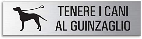 Cartello - Tenere Il Cane al giunzaglio 160x40 mm acciaio inox cepillado fino mate autoadesivo No.10184