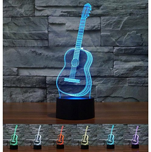 KINGCOO 3D Tisch Nachttischlampen, 3D Optische Visualisierung LED Licht USB Schreibtischlampen Stimmungslichter Touch Schreibtisch 7 Farbwechsel Atmosphäre Lampe (Gitarre)