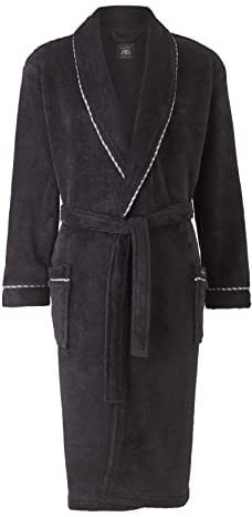 THE SAVILE ROW COMPANY LONDON Men's Lightweight Super Soft Warm Fleece Bath Robe Dressing Gown - Black Rope Edge Plain - Small