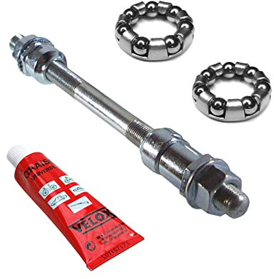 cyclingcolors KUGELRING 1/4 + HINTERRADACHSE 9.5 x 165 MM + FETT Kugeln Lager Achse MASSIV Fahrrad Ring NABEN Silber Stahl HINTERRAD KUGELLAGER FAHRRADACHSE