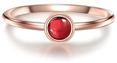 GLANZSTÜCKE MÜNCHEN Damen Ring 925/- Sterling Silber roségold | rosévergoldet 18 Karat, Solitärring, Granat, rot, Glattschliff